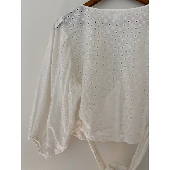 L Space Anthropologie Eyelet White Lace Puff Sleeve Tie Wrap Around Waist Crop M - Picture 9 of 10